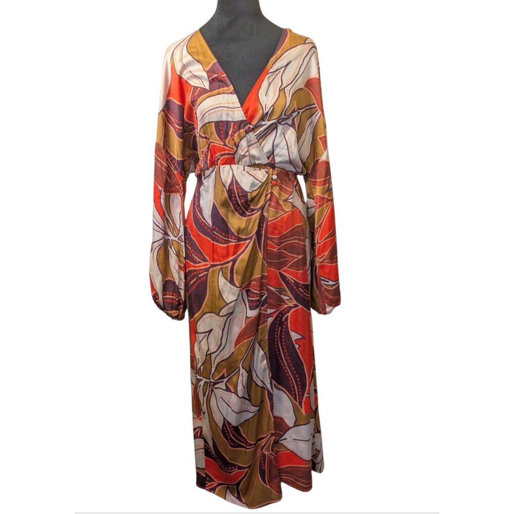 Anthropologie Summer Vacay Boho Tropical Floral Faux-Wrap Maxi Dress Medium